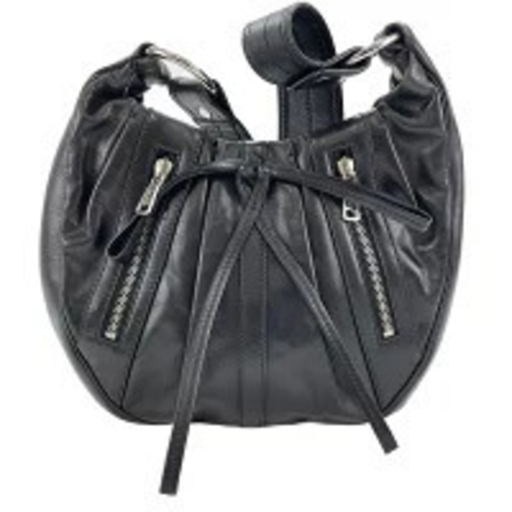 Saint Laurent Yves Leather Pleated Hobo Shoulder Bag Black
